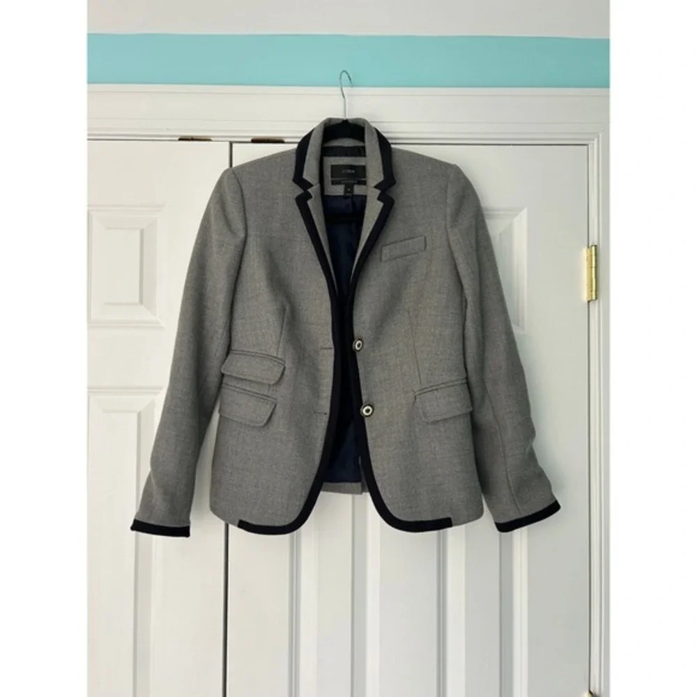 J.Crew Schoolboy Blazer Wool Heather Tipped Contrast Grey Size‎ 0